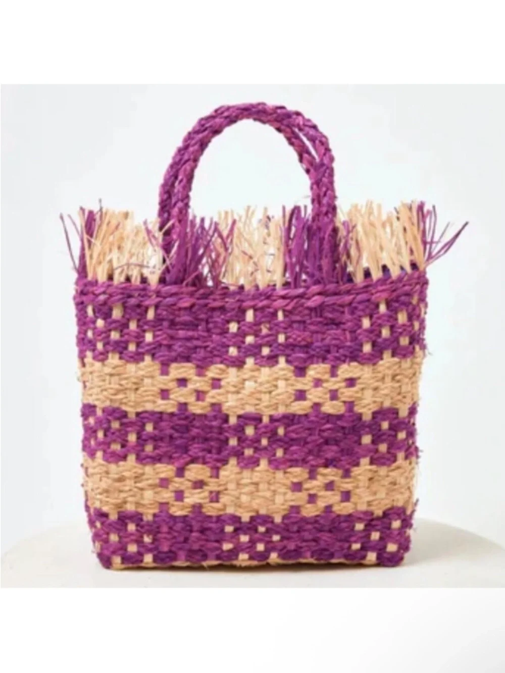 L Space - Charlie Bag - Berry Woven Straw Tote Bag in Purple and Natural New - Picture 2 of 10
